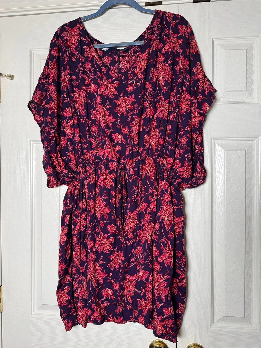 Lands' End Purple Floral Cinch Waist Kaftan Swim Cover Up Dress size XL-XXL